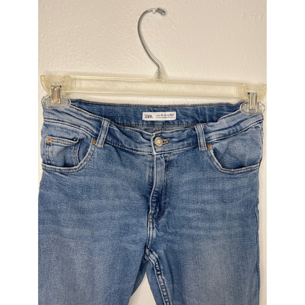ZARA Kids Girls Blue Denim Flare Jeans Size 13-14 Years Adjustable Waist - Picture 2 of 4